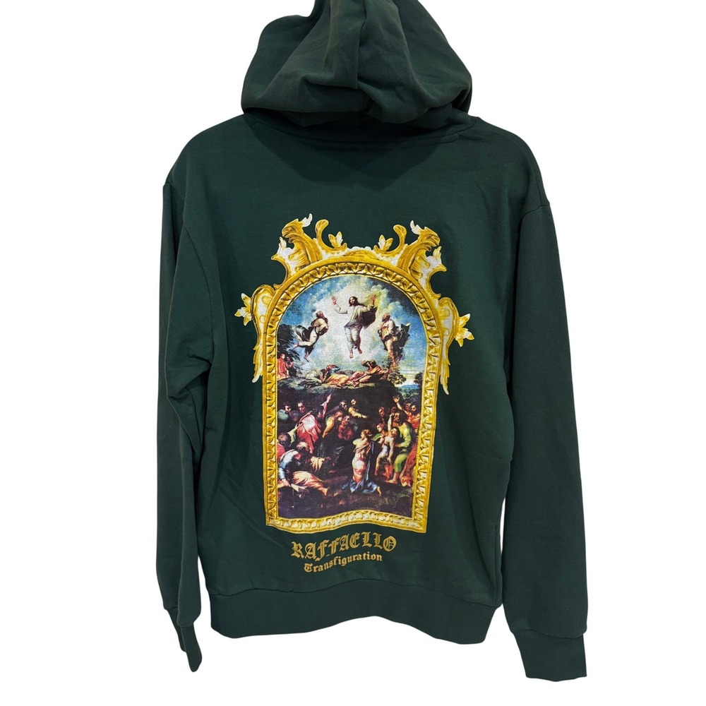 Rebel Vengeance Hoodie Mens Medium Green Raffaello Transfiguration Graphic NWT